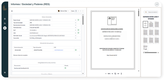 Flujo de documentos configurado para una operación específica